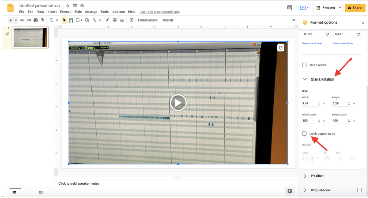 How to Customize an embedded video in Google Slides?Size Rotation option